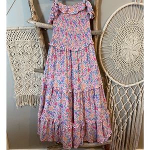 Bohemian floral smocked midi dress